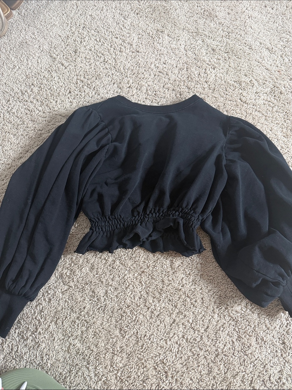 Zara Black Puff-Sleeve Cropped Top with Shirred Waist